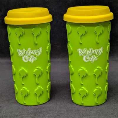 2 Rainforest Cafe Silicone Grip Palm Tree Coffee Tumblers B