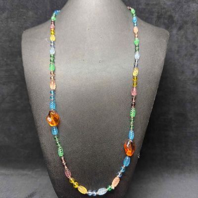 Murano Venetian Lamp Work Art Glass Light Multi Color Beaded Necklace G17