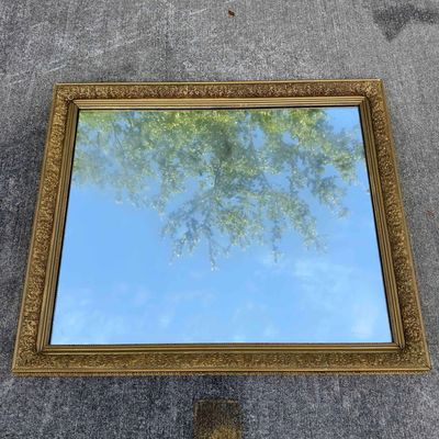 Ornate Gold Floral Leaf Design Wall Mirror 47" Wood Resin Frame Heavy