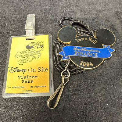 Sale Photo Thumbnail #1230: Walt Disney World Finance 2004 Town Hall Badge and Rare On Site Visitor Pass