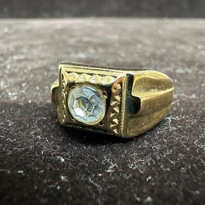 Men's Gold-Plated Ring with Clear Faceted Stone