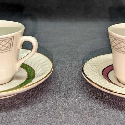Sale Photo Thumbnail #1180: 2 Home Laughlin China & Shenango Cups & Saucers