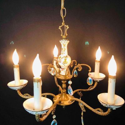 Capodimonte 5 Arm Porcelain & Flower Chandelier