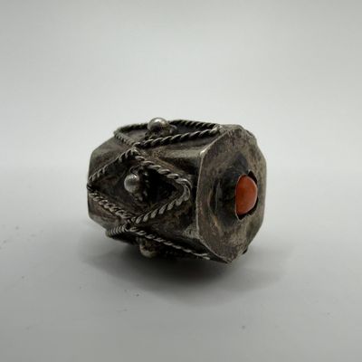 Single Fob Charm 800 Silver Coral Accent Etruscan Style