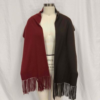 Sale Photo Thumbnail #1212: Hermes Cashmere Lana Merino Shawl Scarf Wrap Muffler Brown and Maroon Italy