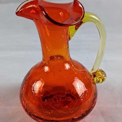 Sale Photo Thumbnail #1245: Vintage Red Crackle Glass Small Vase