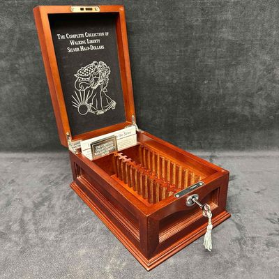 Sale Photo Thumbnail #1001: PCS The Complete Collection of Walking Liberty Half-Dollars Wooden Box with Key