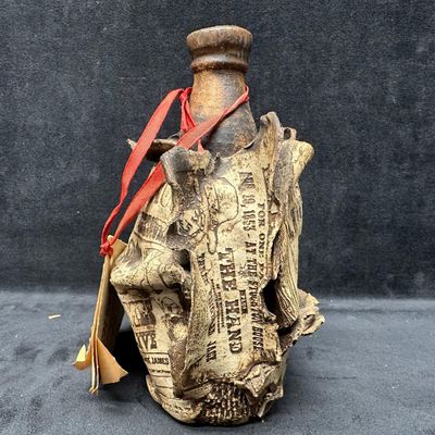 Ron Krogh New Spots High Fire Pottery Jug Jesse James Poster Headlines Inlaid in Clay