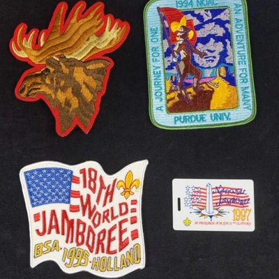 Three Large Boy Scout jamboree Badges And ID Card