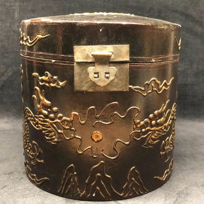 Antique Chinese Lacquered  Container Gilt Dragons