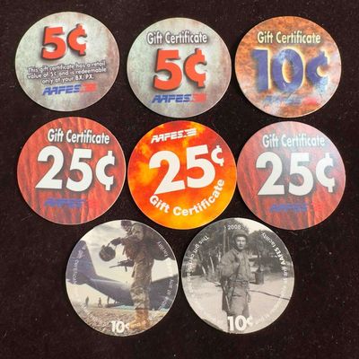 AAFES 5 10 25 Cents Gift Certificate AAFES Pogs Army Military Lot of Eight Collection