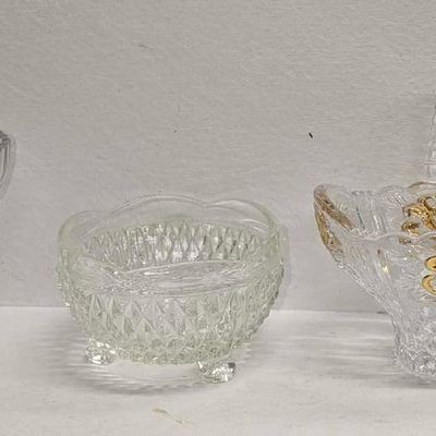 Sale Photo Thumbnail #1228: Vintage Glass Candy Dishes And Crystal Basket