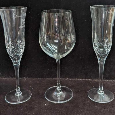 Sale Photo Thumbnail #1024: 3 Crystal Champagne Flutes & Glass Large  Glass Wine Glass