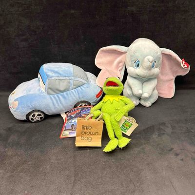 Sale Photo Thumbnail #1188: Three 3 Plush Toys Disney Cars Sally Ty Dumbo and Applause Kermit with Brown Bag Set