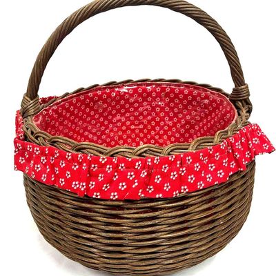 Large Whicker Basket With Red Fabric & Flowers