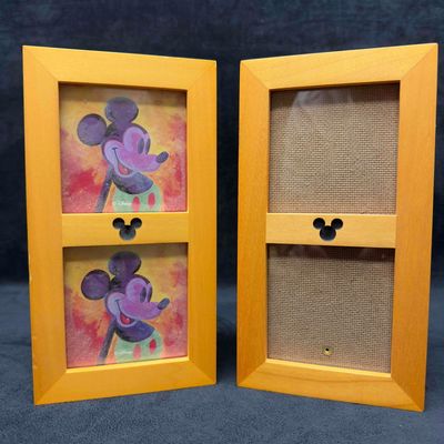 Disney Mickey Mouse Six Frame Walnut Wood Accordion Tri Fold Frame Set