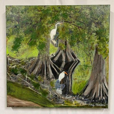 Original Acrylic On Canvas Lake Lily By Cindy Meadows