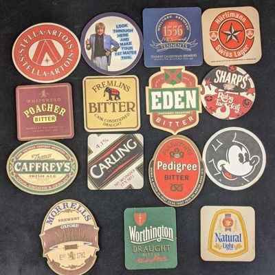Sale Photo Thumbnail #1055: Assorted Coasters Irish Swiss English Beer Coaster