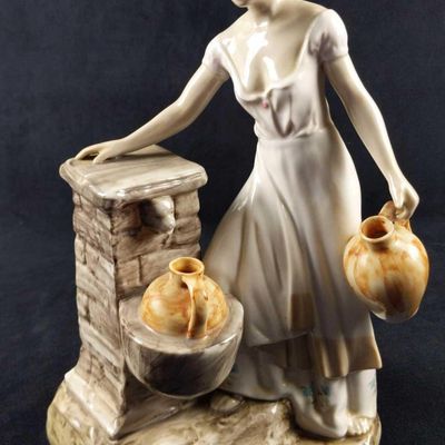 Vintage Ceramic Girl With Water Jugs Figurine