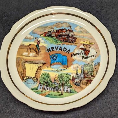 Vintage Nevada Las Vegas Howdy Ponder Souvenir Plate
