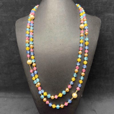 Murano Venetian Lamp Work Art Glass Light Bright Multi Colored Beaded Long Necklace G18