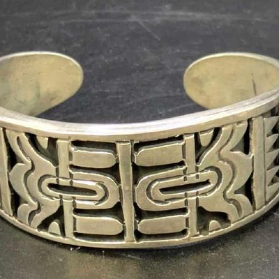 Vintage Taxco Mexican Sterling Silver Hopi Style Bracelet Cuff