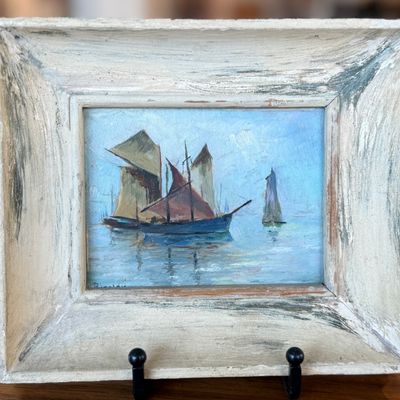 Sale Photo Thumbnail #3: NAUTICAL OIL ON BOARD PAINTING