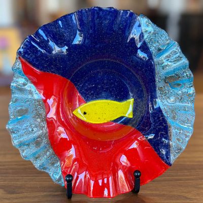 Sale Photo Thumbnail #71: FISH THEMED FUSED ART GLASS BOWL #2