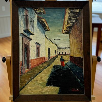 Sale Photo Thumbnail #21: FOLK ART STREETSCAPE PAINTING