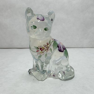 FENTON HAND PAINTED GLASS CAT, 1990S