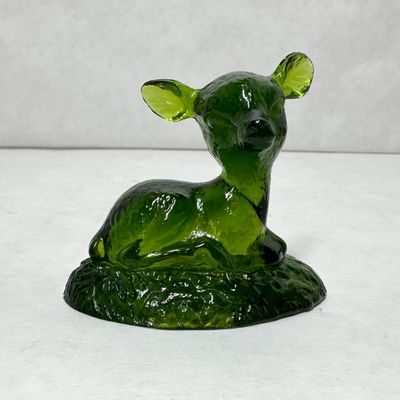 BOYD BINGO GREEN GLASS DEER FIGURINE, MID-CENTURY