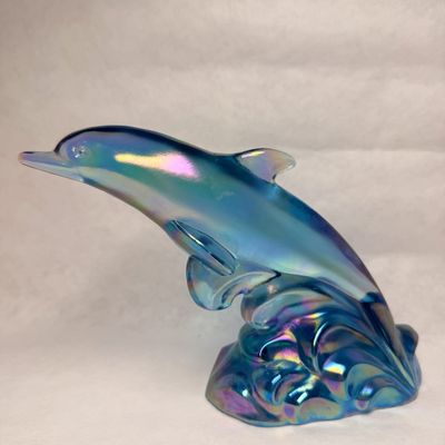 FENTON IRIDESCENT GLASS DOLPHIN, 1970S