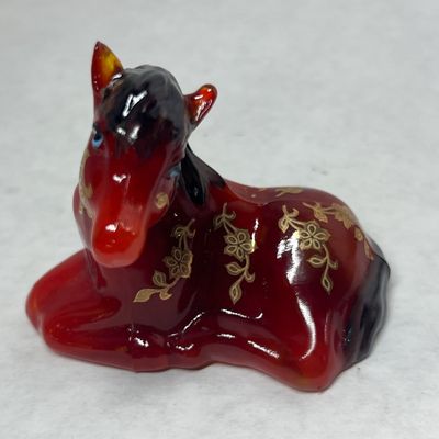 FENTON AMBERINA GLASS HORSE, SPINDLER 3/5
