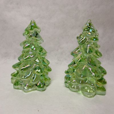 MOSSER MINI PAIR OF IRIDESCENT GREEN GLASS TREES