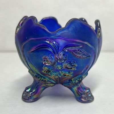 GIBSON BLUE CARNIVAL GLASS BOWL, 1980S