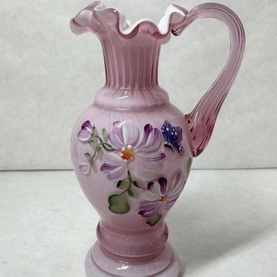 FENTON PAINTED ROSE GLASS PITCHER, 1996