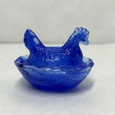 COBALT BLUE SLAG GLASS HEN ON NEST