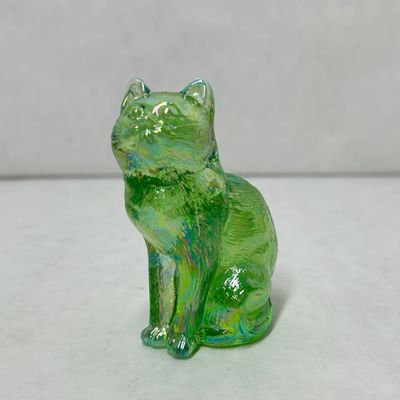 MOSSER IRIDESCENT GREEN GLASS SITTING CAT