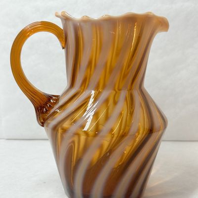 AMBER OPALESCENT SPIRAL GLASS PITCHER
