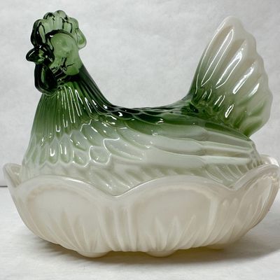 VINTAGE JADE SLAG EGG SERVER, C. 1980