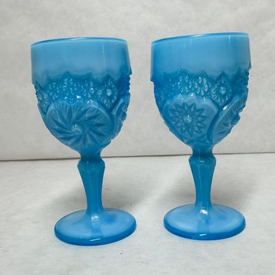 BOYD IMPERIAL BLUE MILK GLASS GOBLETS VINTAGE