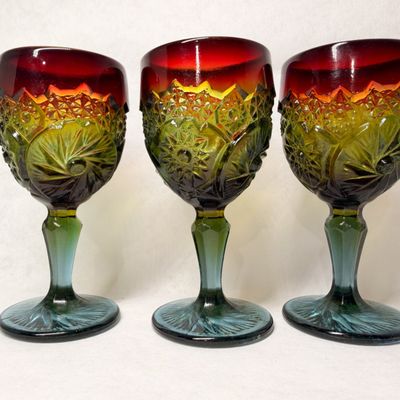 BOYD'S CRYSTAL RAINBOW GLASS GOBLETS, 1980S