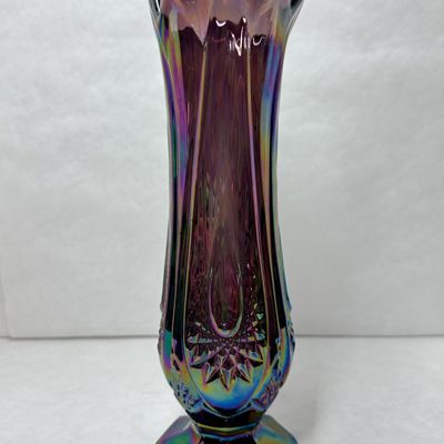 AMETHYST IRIDESCENT CARNIVAL GLASS VASE
