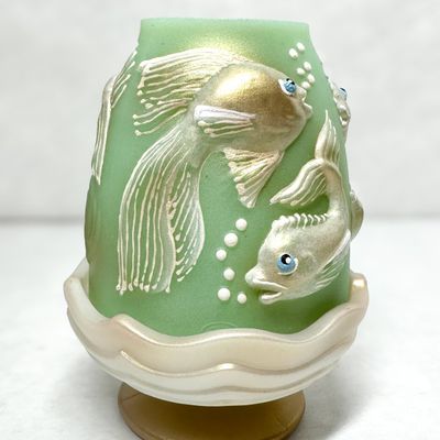 RARE FENTON GREEN GLASS FAIRY LAMP SPINDLER 2/5