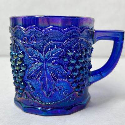 IMPERIAL COBALT CARNIVAL GLASS MUG 1987