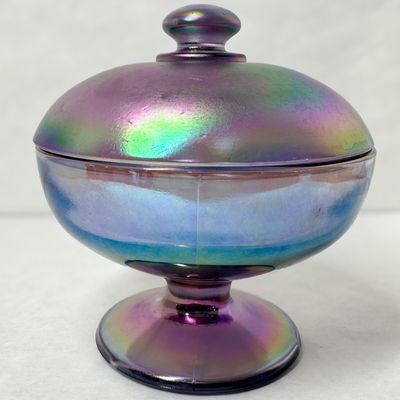 FENTON AMETHYST CARNIVAL GLASS COMPOTE, 1970S