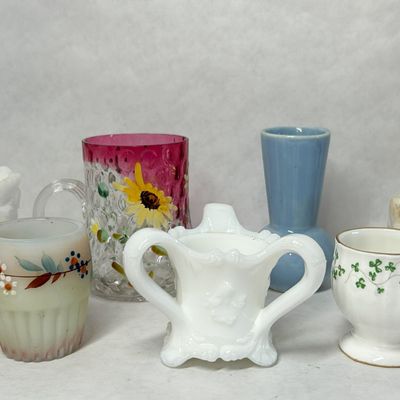 VICTORIAN GLASS AND PORCELAIN VESSELS, LATE 19TH CENTURY