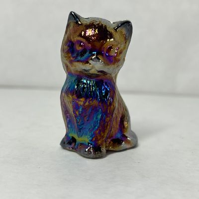 BOYD MISS COTTON IRIDESCENT CARNIVAL GLASS CAT