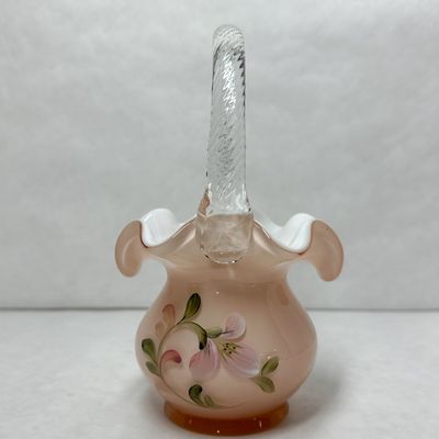 FENTON PAINTED CASED GLASS BASKET, LATE 20TH CENTURY