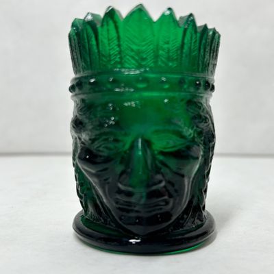GREEN GLASS NATIVE AMERICAN TOOTHPICK HOLDER